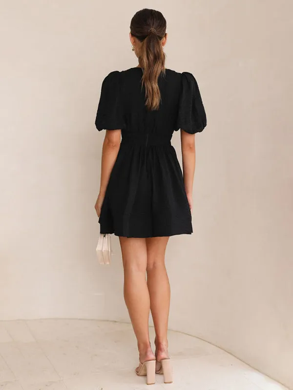 Blue Zone Planet |  Bella's V-Neck Lantern Sleeve Princess Mini Dress