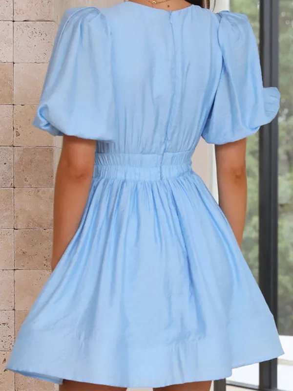Blue Zone Planet |  Bella's V-Neck Lantern Sleeve Princess Mini Dress