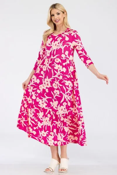 Blue Zone Planet |  Celeste Full Size Floral Round Neck Ruffle Hem Dress