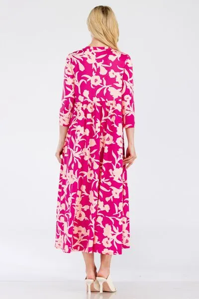 Blue Zone Planet |  Celeste Full Size Floral Round Neck Ruffle Hem Dress