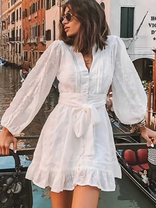 Blue Zone Planet |  Charlotte's French Style Single-Breasted Square Neck Pleated Mini Dress