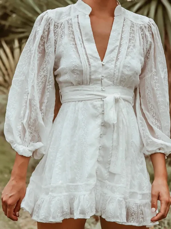 Blue Zone Planet |  Charlotte's French Style Single-Breasted Square Neck Pleated Mini Dress