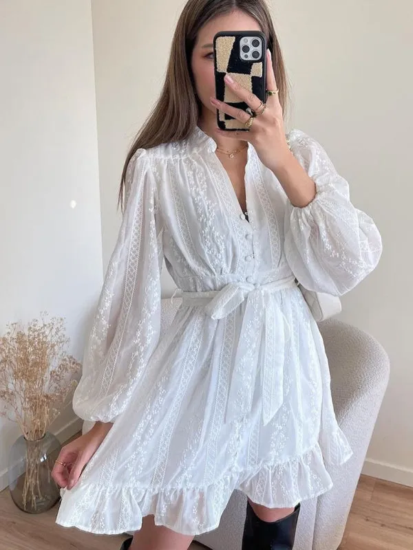 Blue Zone Planet |  Charlotte's French Style Single-Breasted Square Neck Pleated Mini Dress