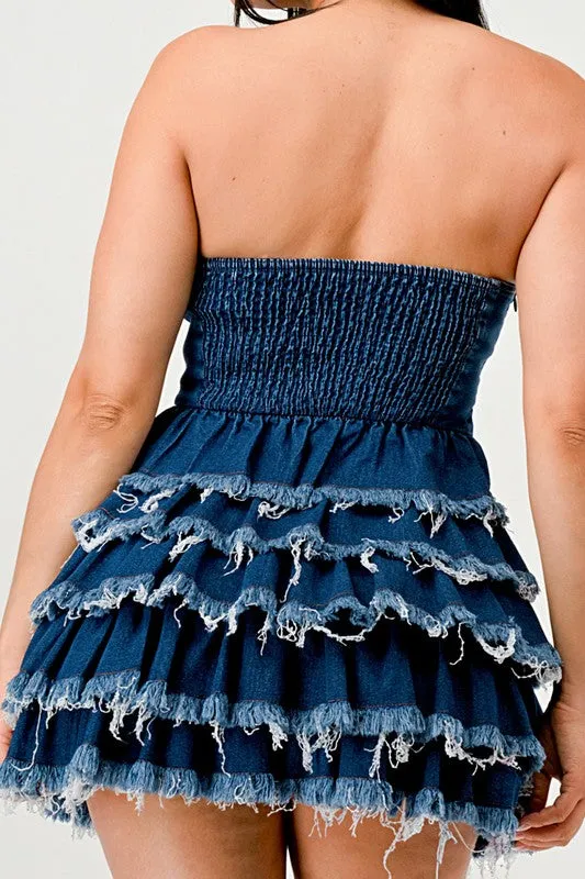 Blue Zone Planet |  Clara's Denim Delight Tiered Ruffle Mini Dress