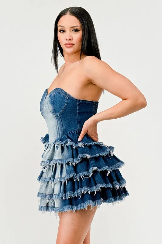 Blue Zone Planet |  Clara's Denim Delight Tiered Ruffle Mini Dress