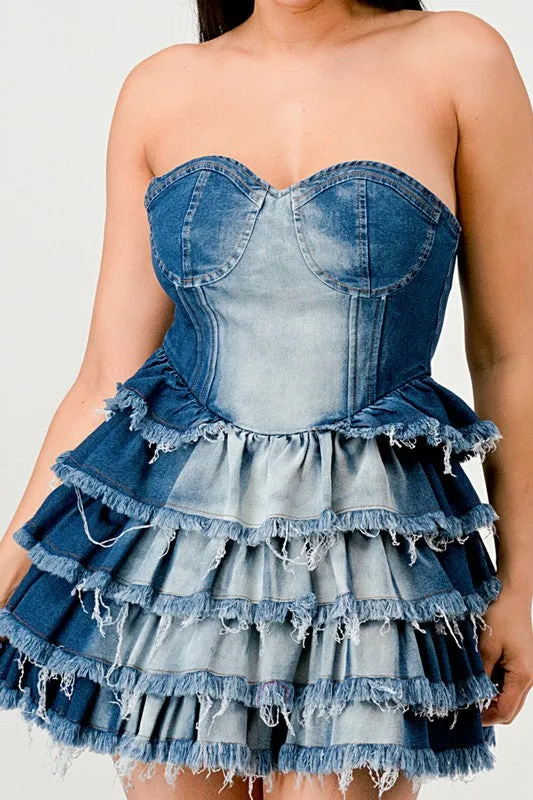 Blue Zone Planet |  Clara's Denim Delight Tiered Ruffle Mini Dress