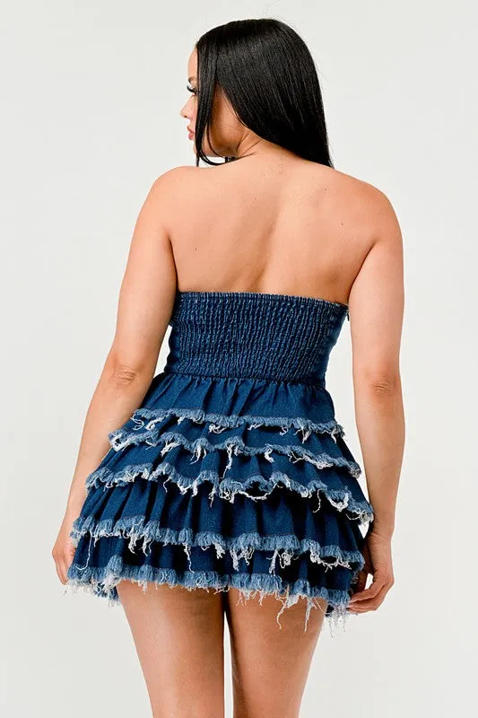 Blue Zone Planet |  Clara's Denim Delight Tiered Ruffle Mini Dress