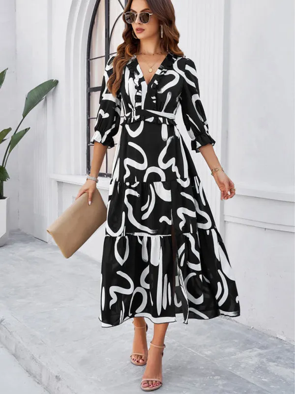 Blue Zone Planet |  Desiree's Floral printed V-neck side slit mini dress