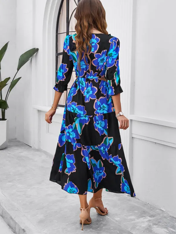 Blue Zone Planet |  Desiree's Floral printed V-neck side slit mini dress