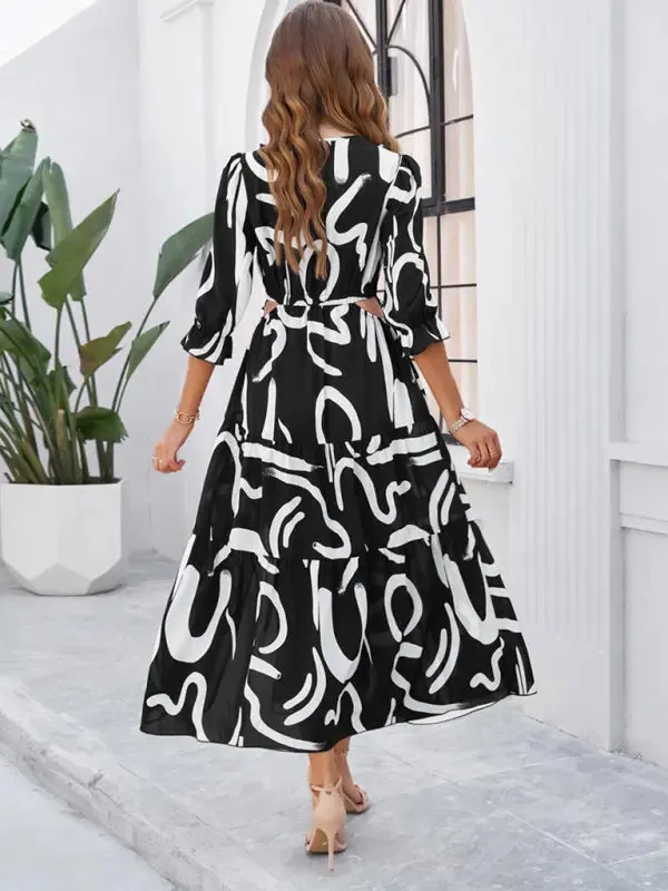 Blue Zone Planet |  Desiree's Floral printed V-neck side slit mini dress