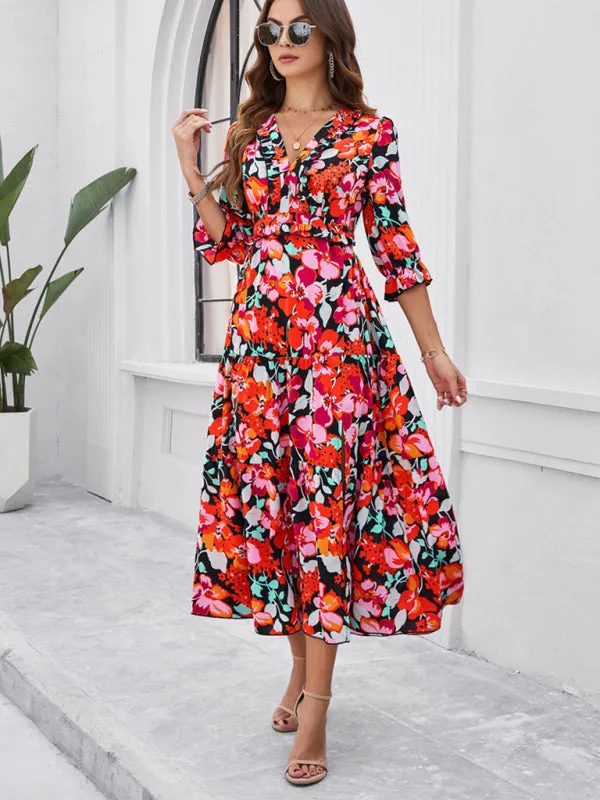Blue Zone Planet |  Desiree's Floral printed V-neck side slit mini dress