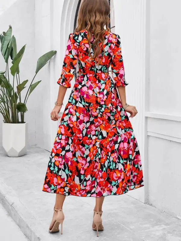 Blue Zone Planet |  Desiree's Floral printed V-neck side slit mini dress