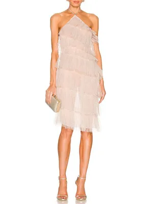 Blue Zone Planet |  Genevieve's French Backless Halter Neck Tiered Knee-Length Mesh Dress