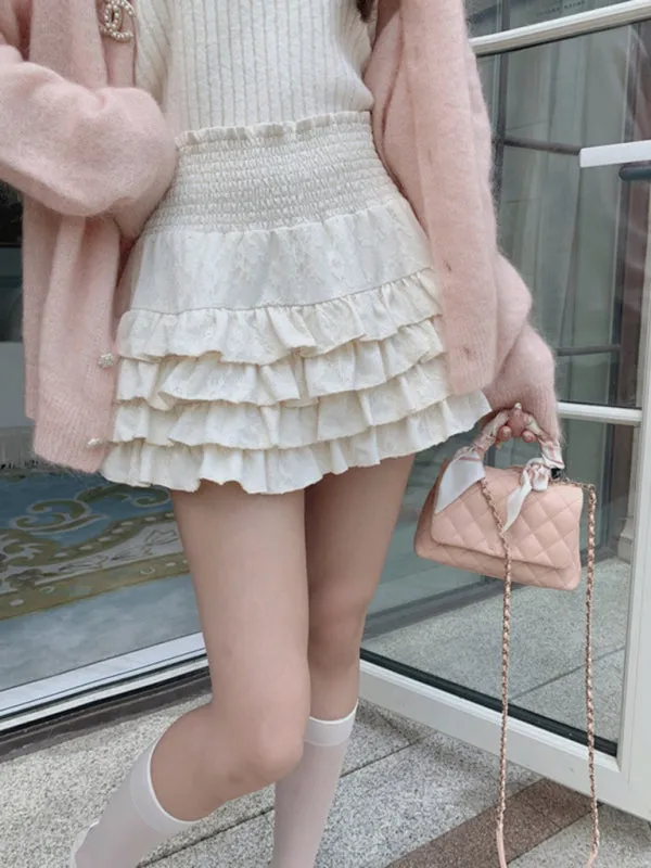 Blue Zone Planet |  Lace puffy cake skirt high waist skirt