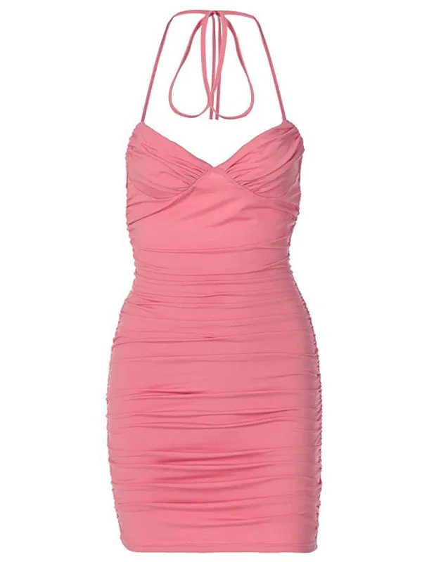 Blue Zone Planet |  Mia's Pleated Spaghetti Strap Mini Bodycon Dress