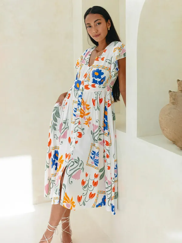 Blue Zone Planet |  Nina's Floral Print Single Breasted Dress