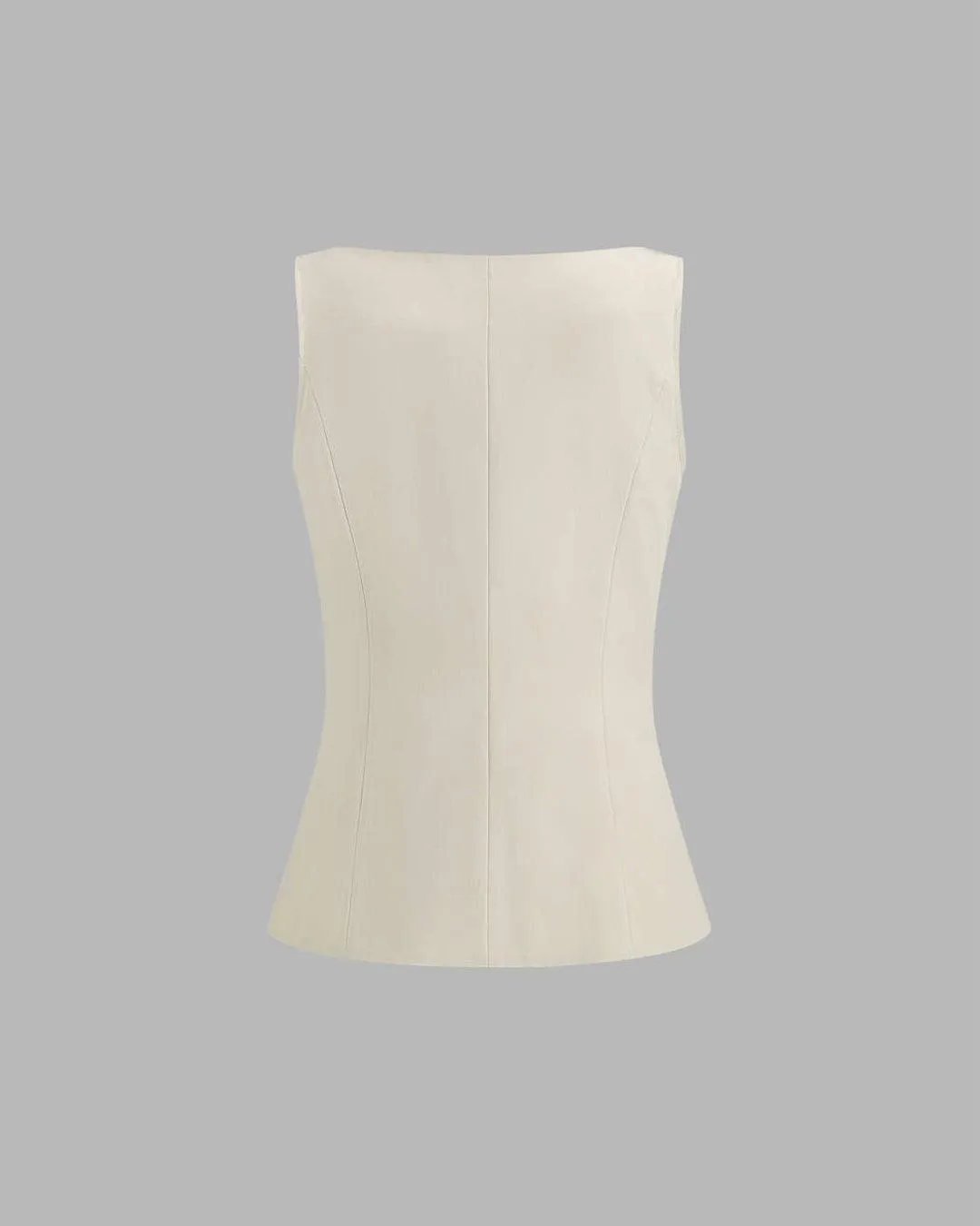 Boat Neck Front Button Beige Vest Jacket Top