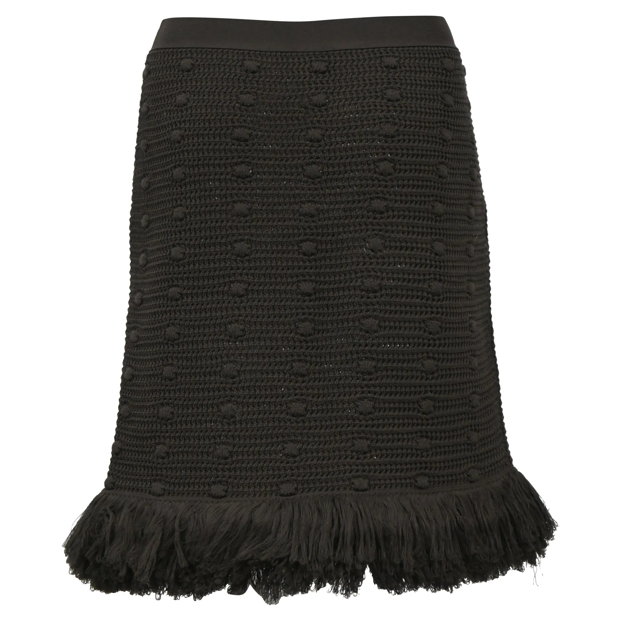 Bottega Veneta Mini Knitted Fringed Skirt in Green Cotton