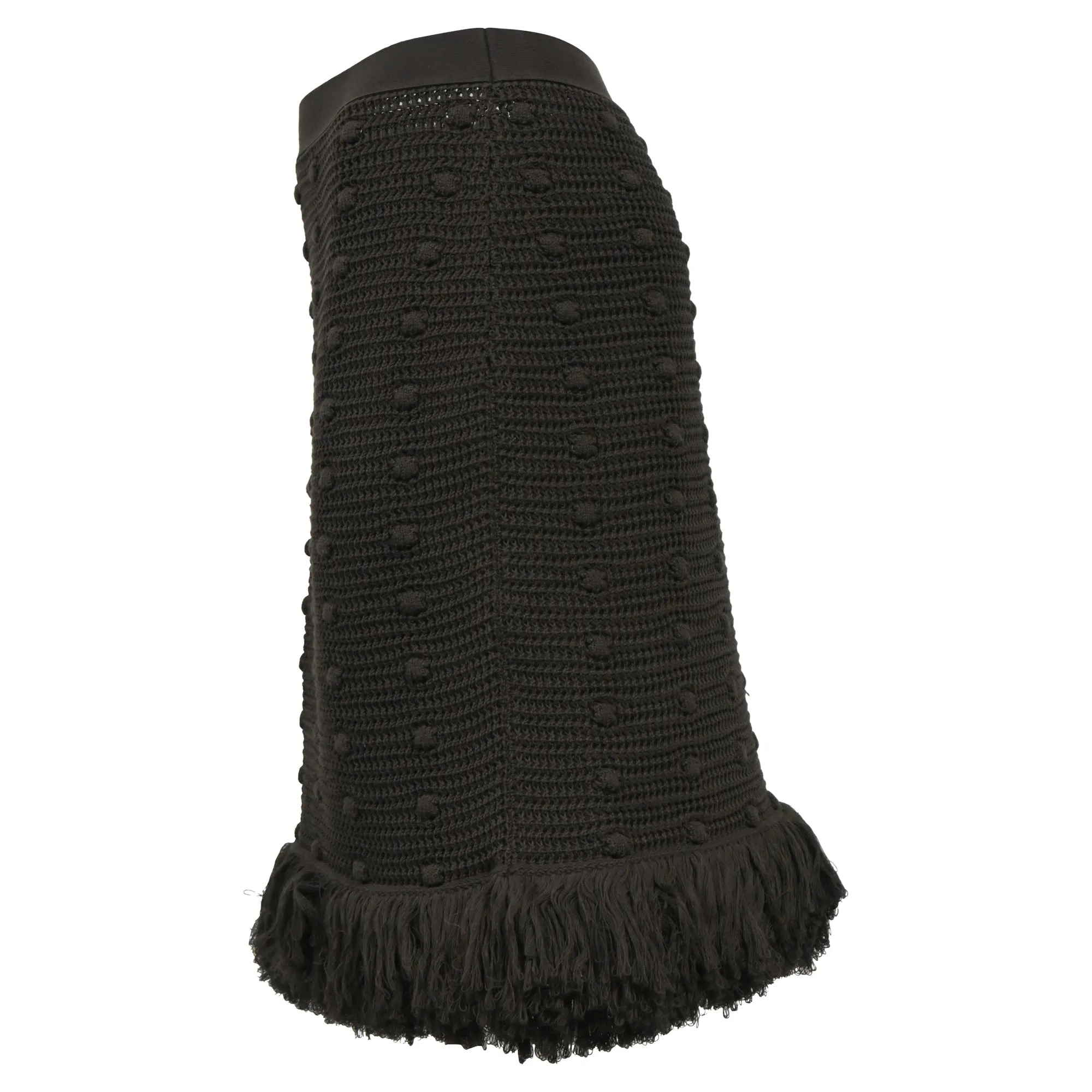 Bottega Veneta Mini Knitted Fringed Skirt in Green Cotton