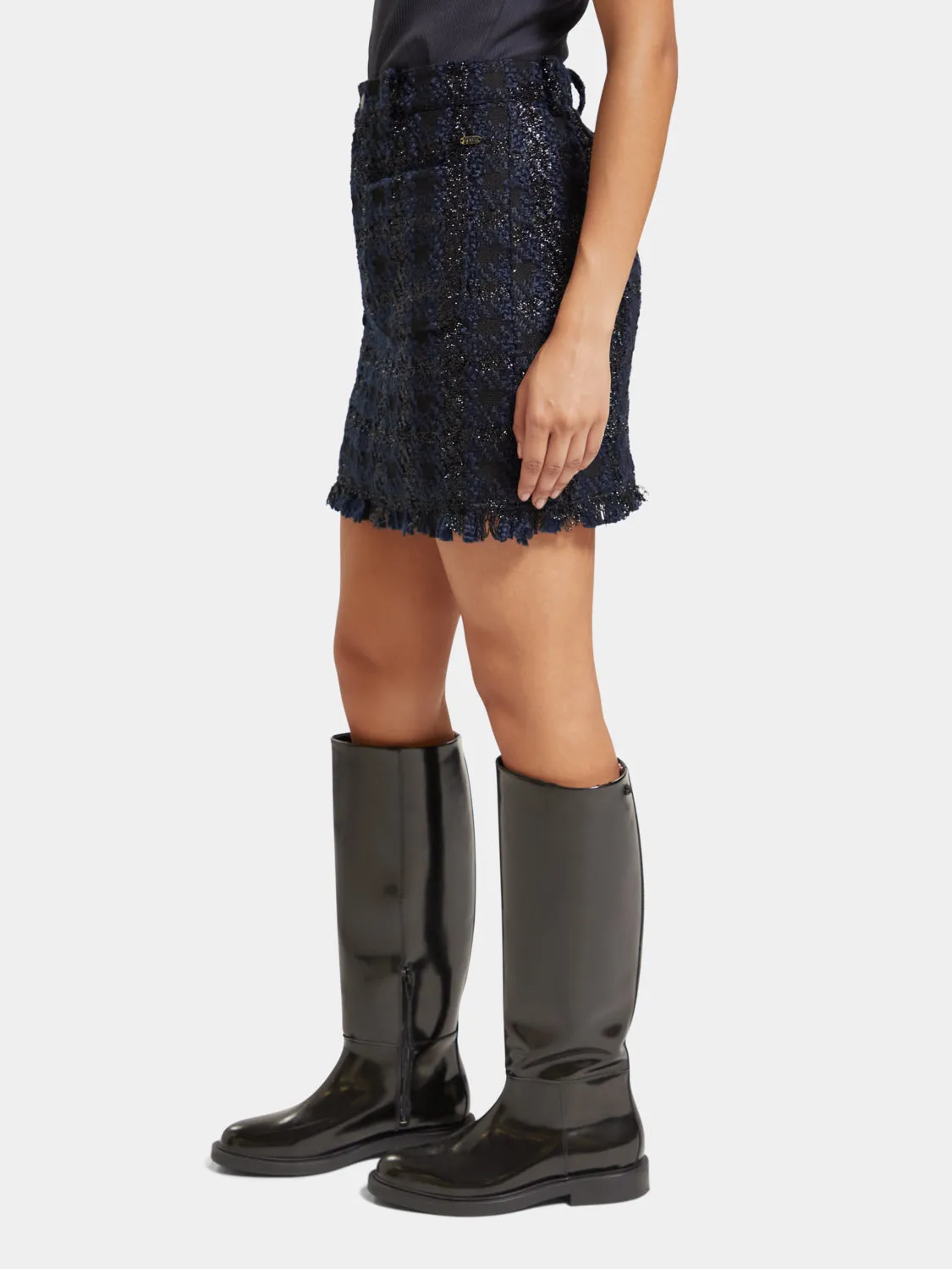 Boucle tweed check mini skirt