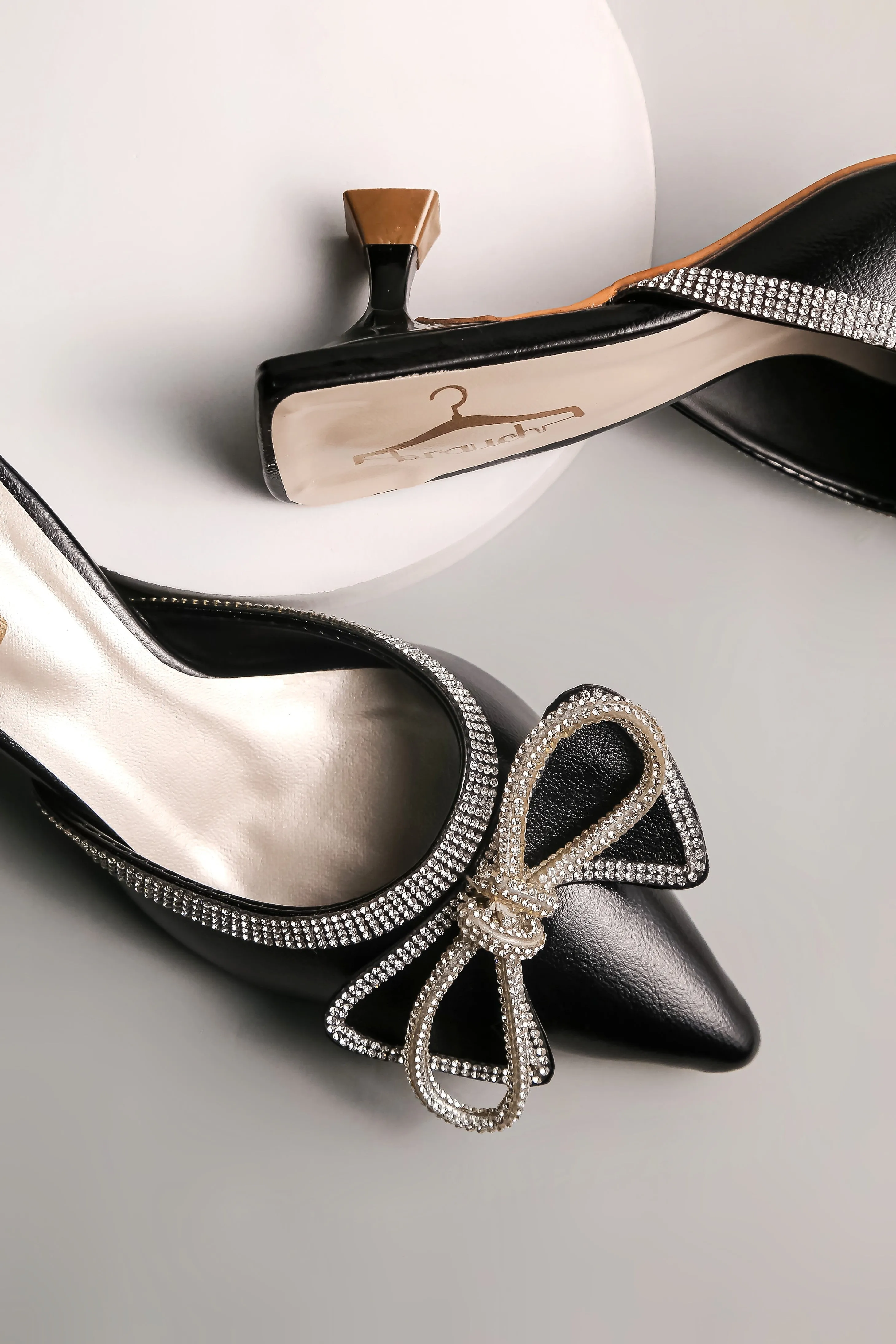 Brauch Black Embellished Rhinestone Bow Kitten Heel Mules