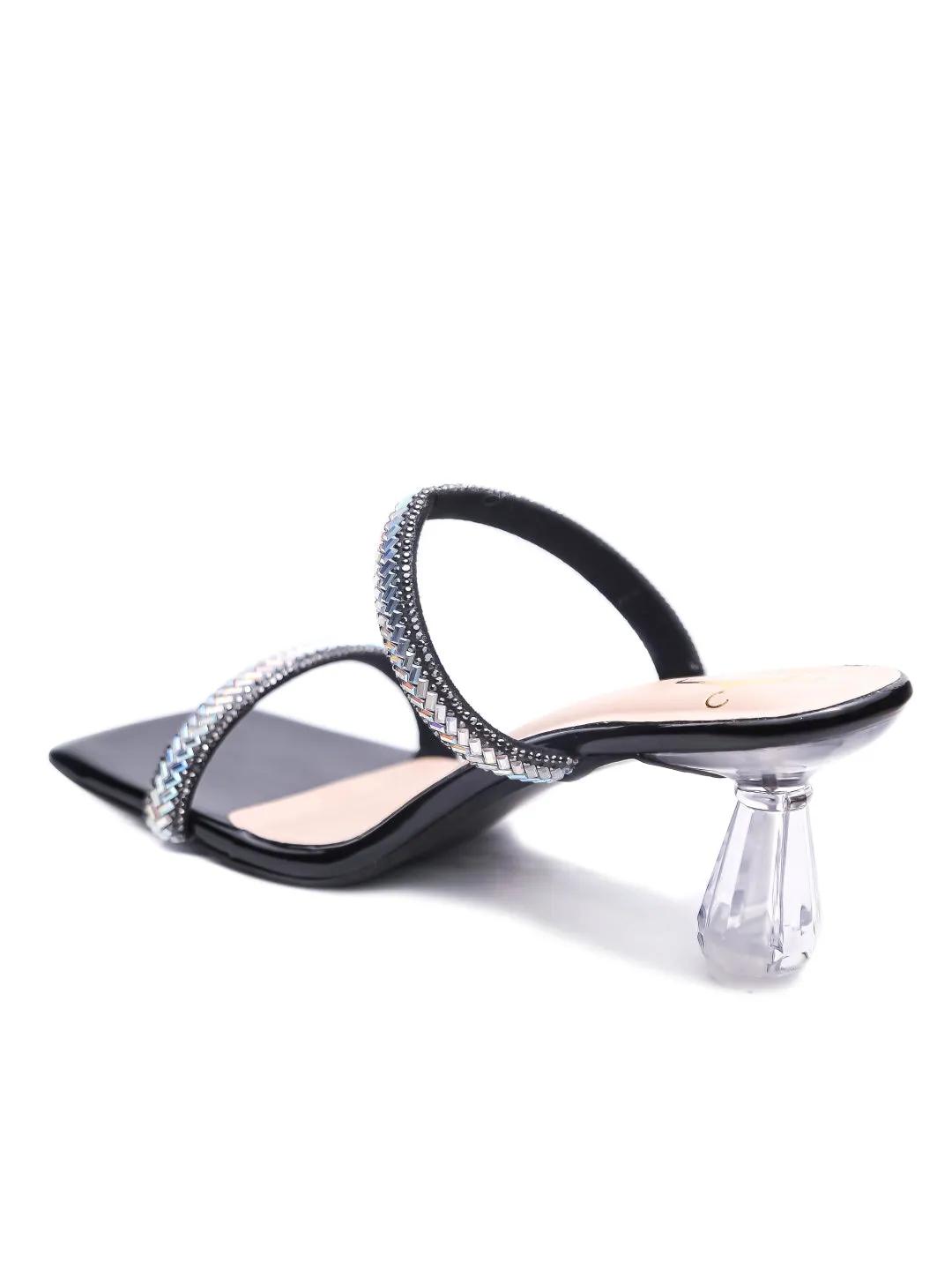 Brauch Black Patterned Rhinestone Transparent heel