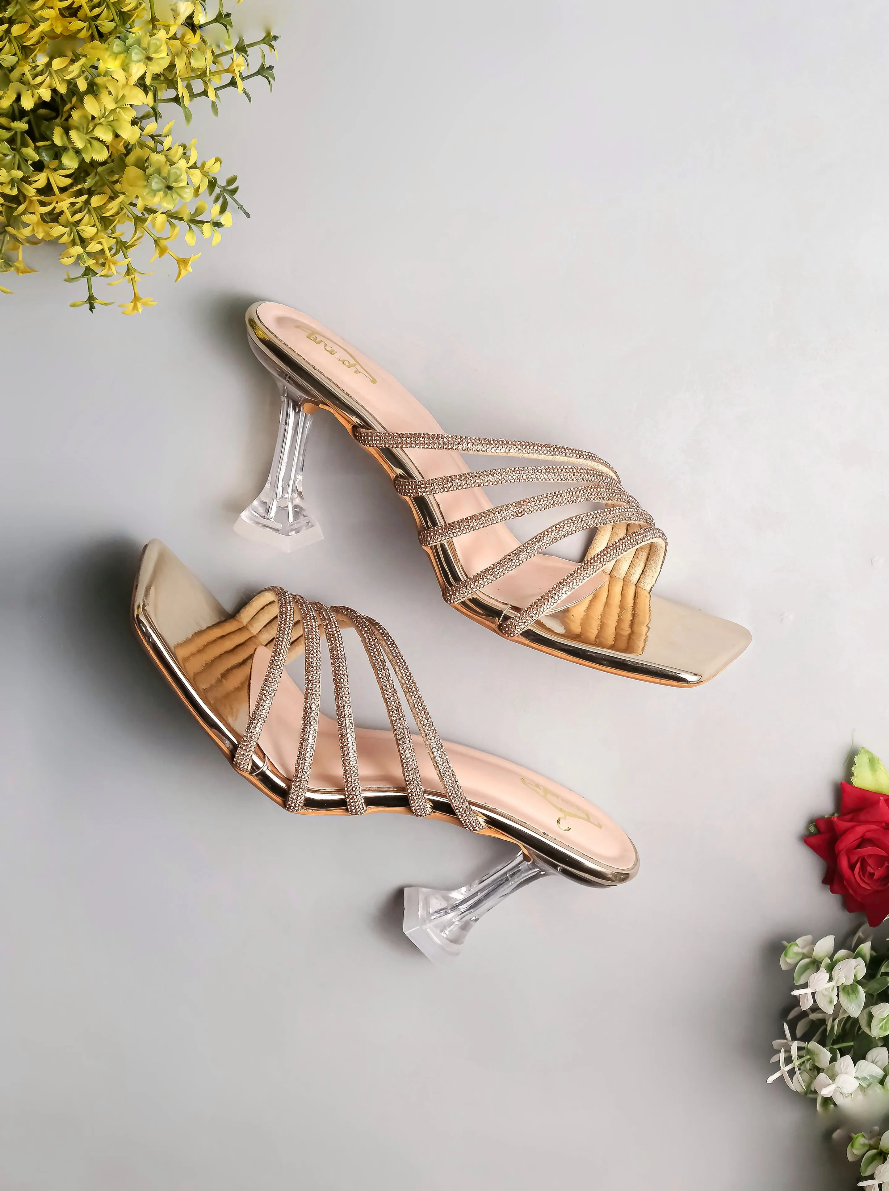 Brauch Gold Rhinestone Multi-straps heel