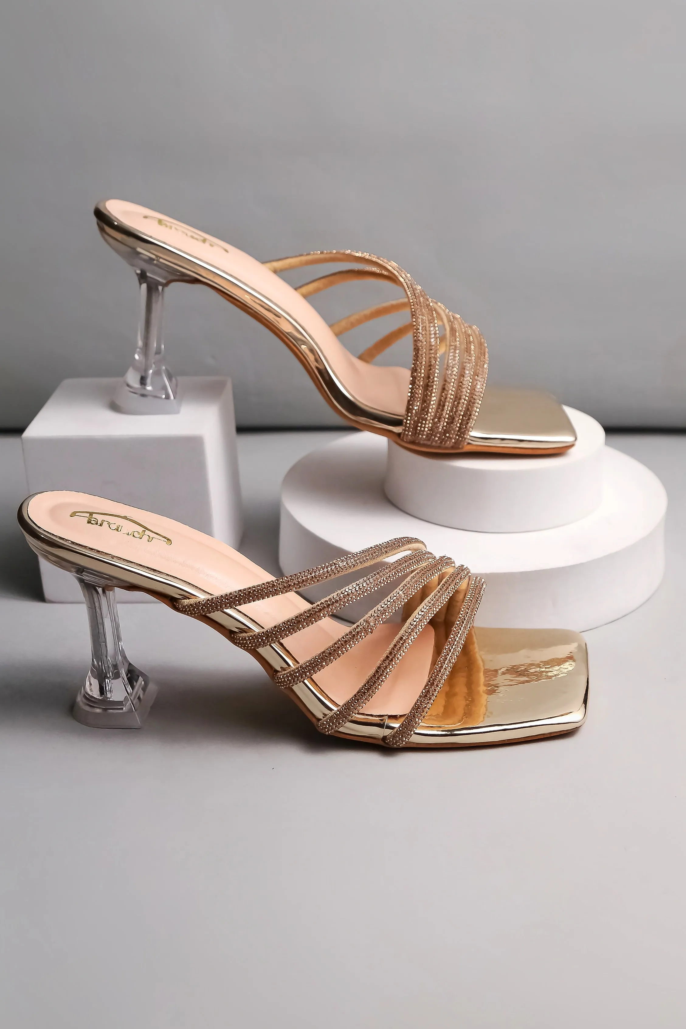 Brauch Gold Rhinestone Multi-straps heel