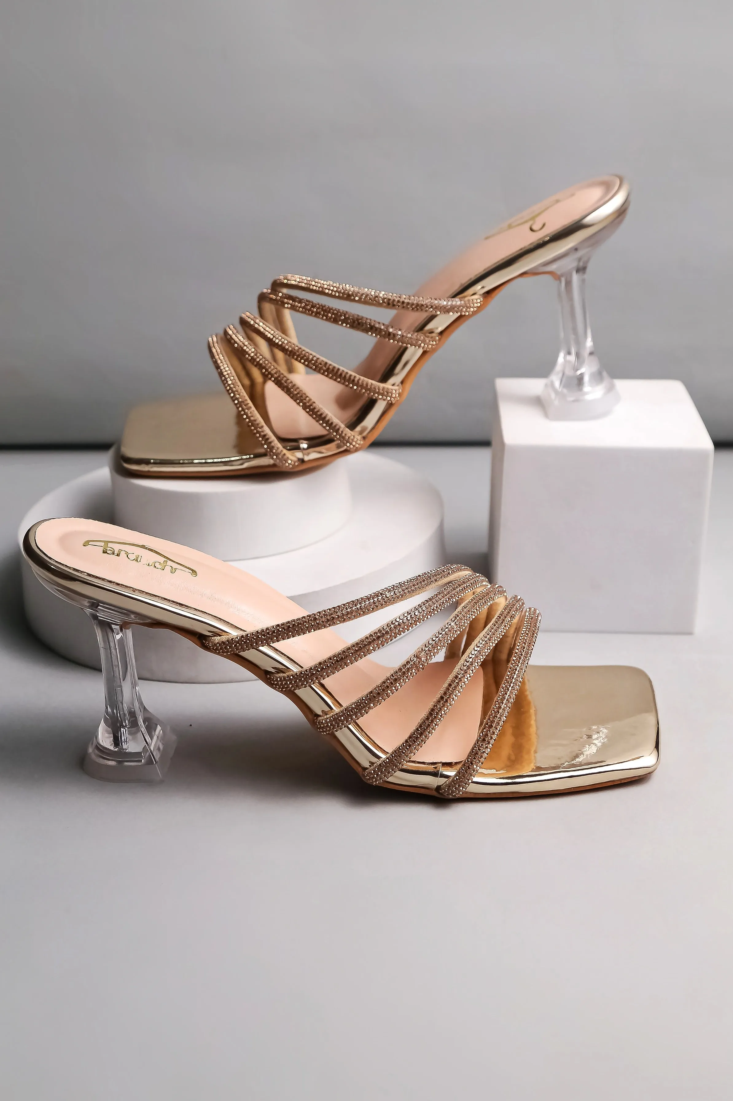 Brauch Gold Rhinestone Multi-straps heel
