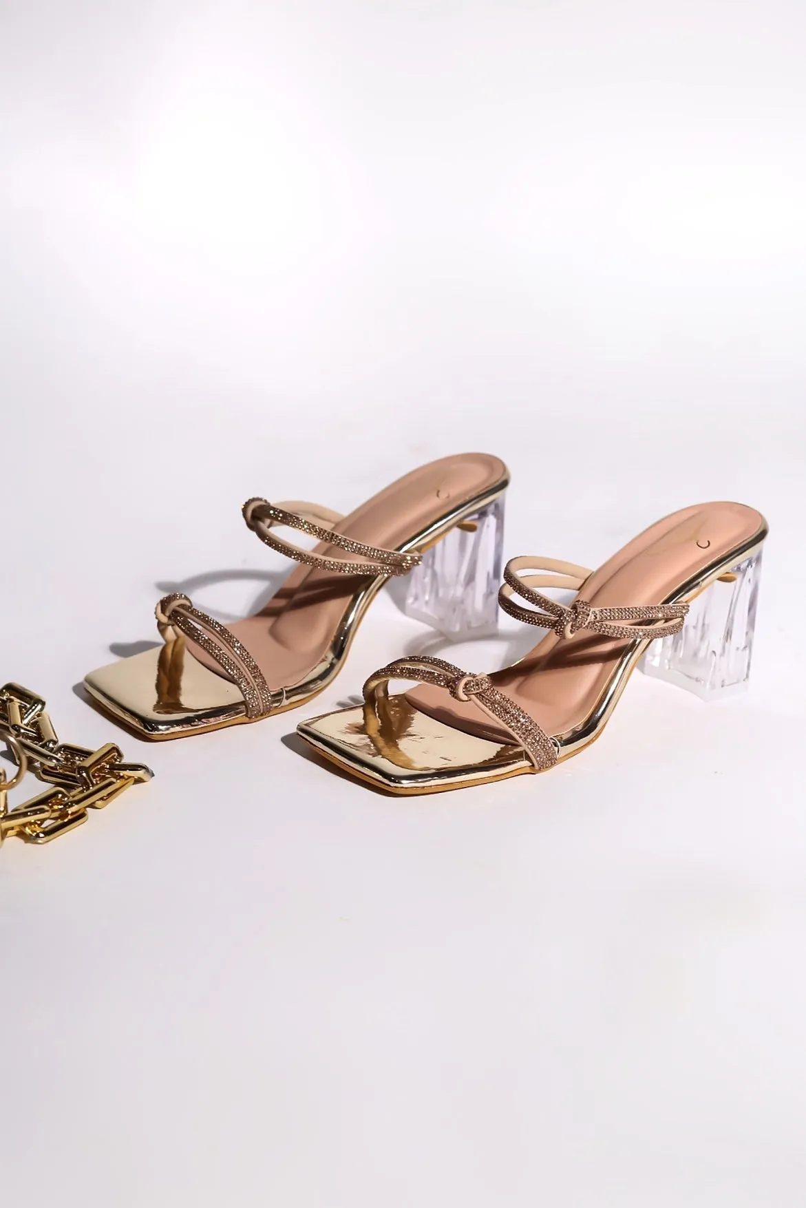 Brauch Gold Rhinestone Multistrap Knot heels