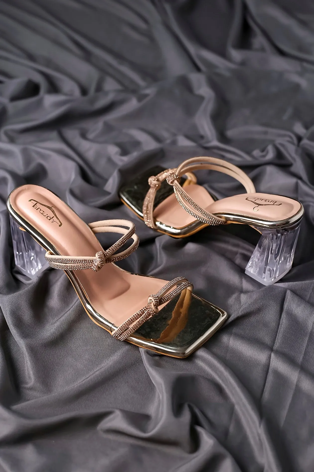 Brauch Gold Rhinestone Multistrap Knot heels