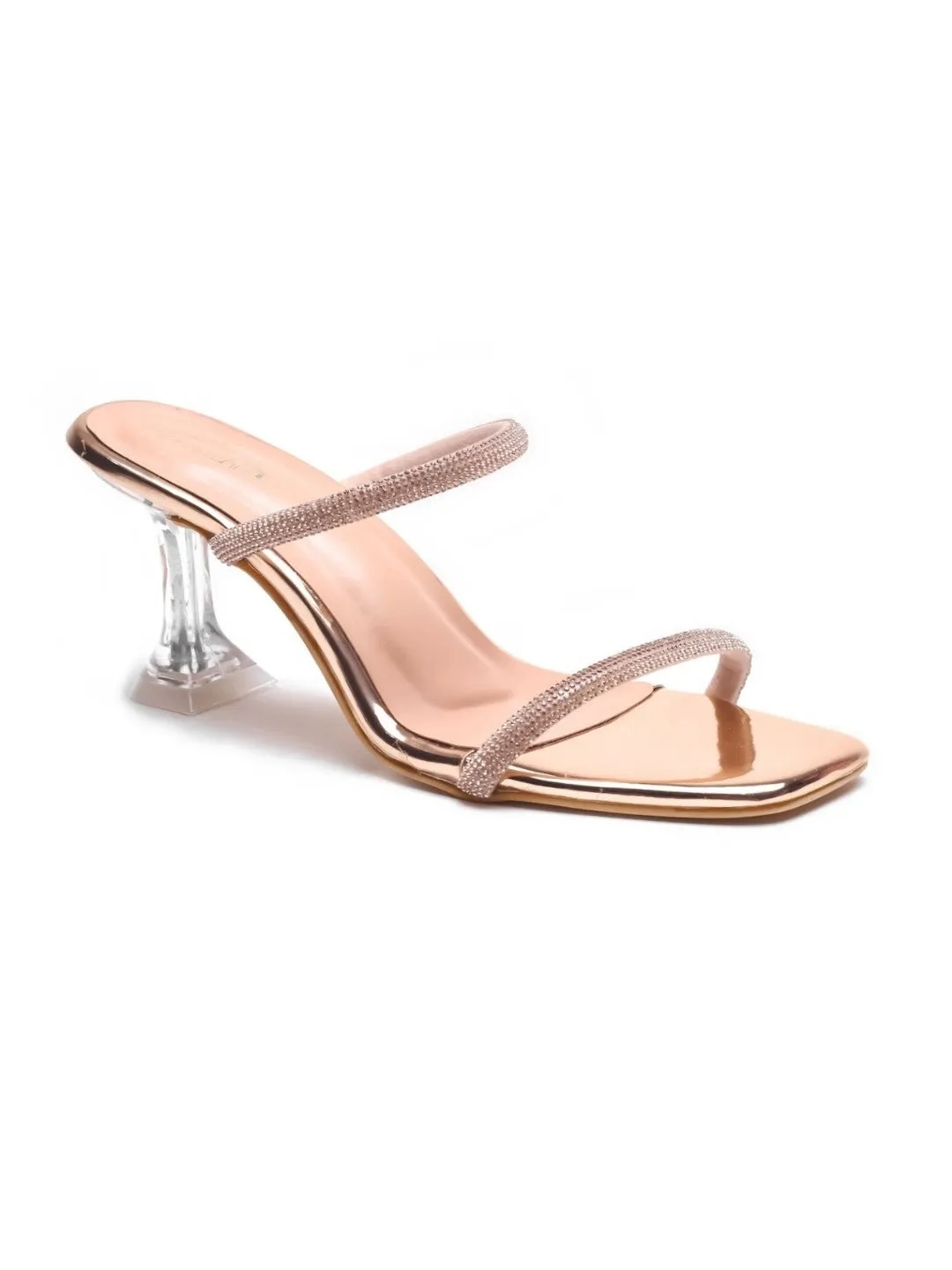 Brauch Rose Gold Multistrap Rhinestone Prism Stiletto Prism Heel