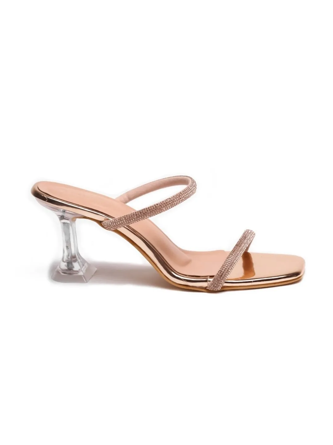 Brauch Rose Gold Multistrap Rhinestone Prism Stiletto Prism Heel