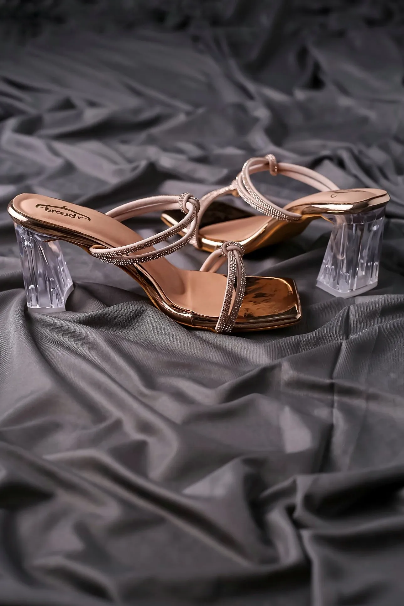 Brauch Rose Gold Rhinestone Multistrap Knot heels