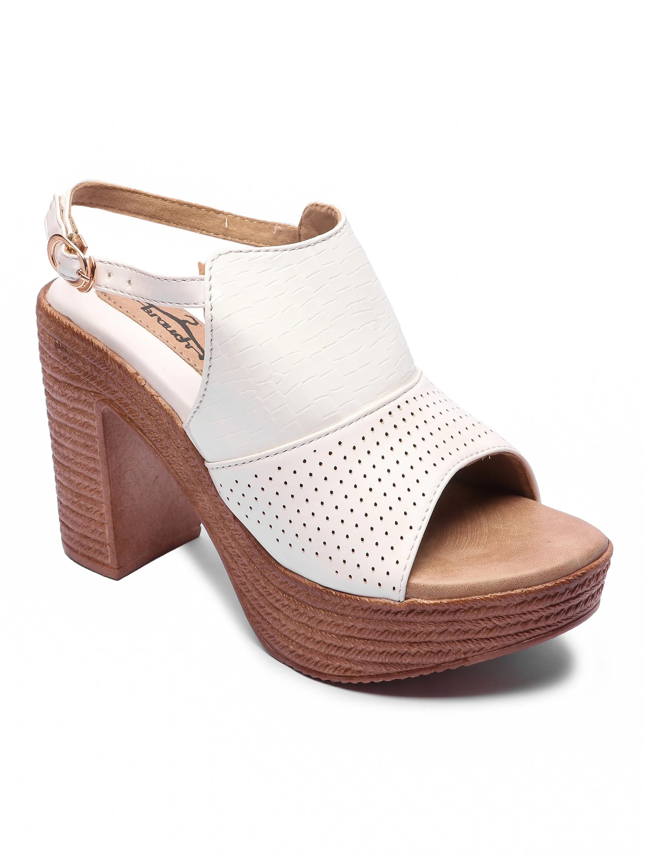 Brauch White Ankle Loop High Platform Heel Sandal