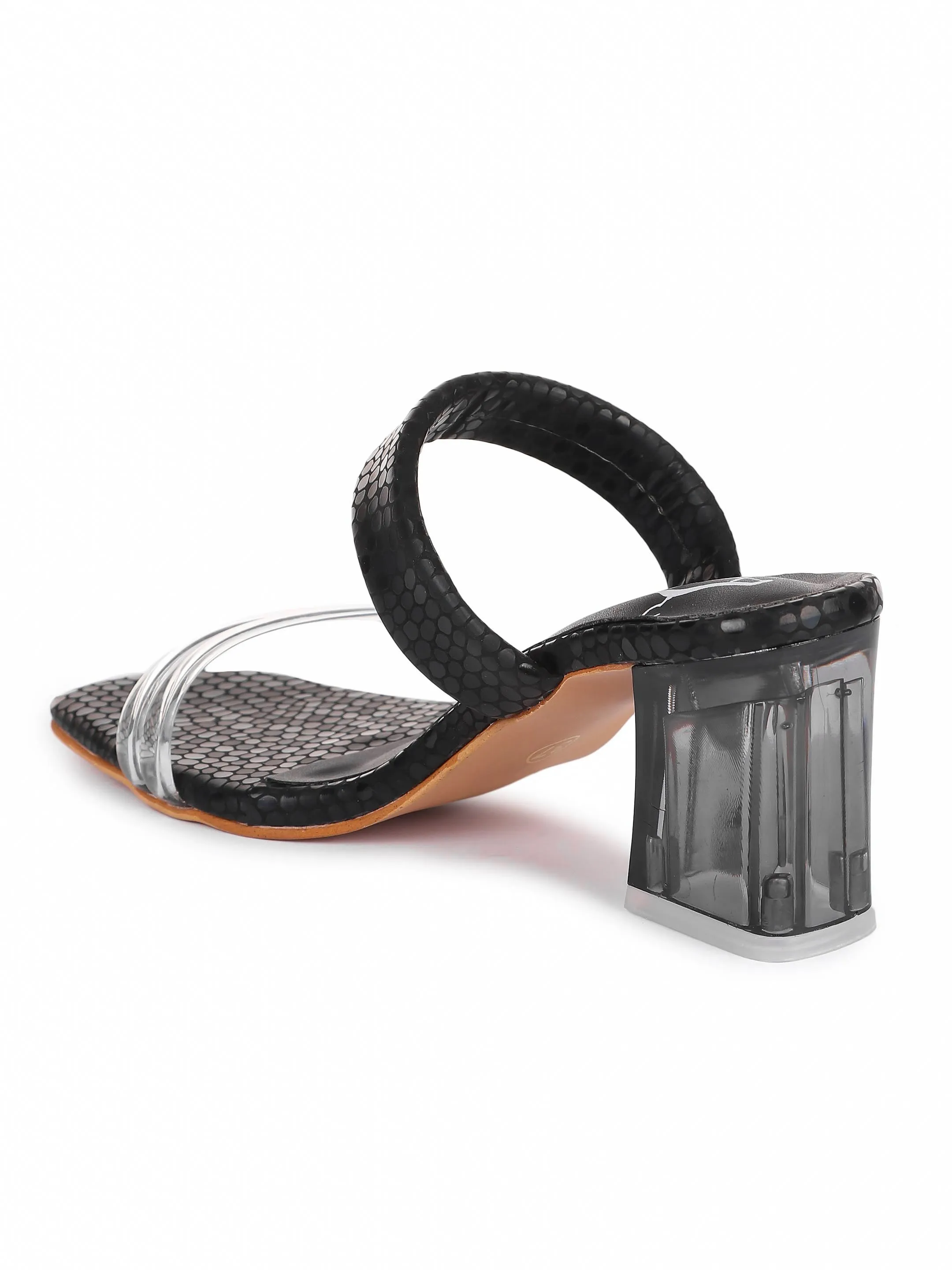 Brauch Women Black Transparent Patterned Prism Block Heel