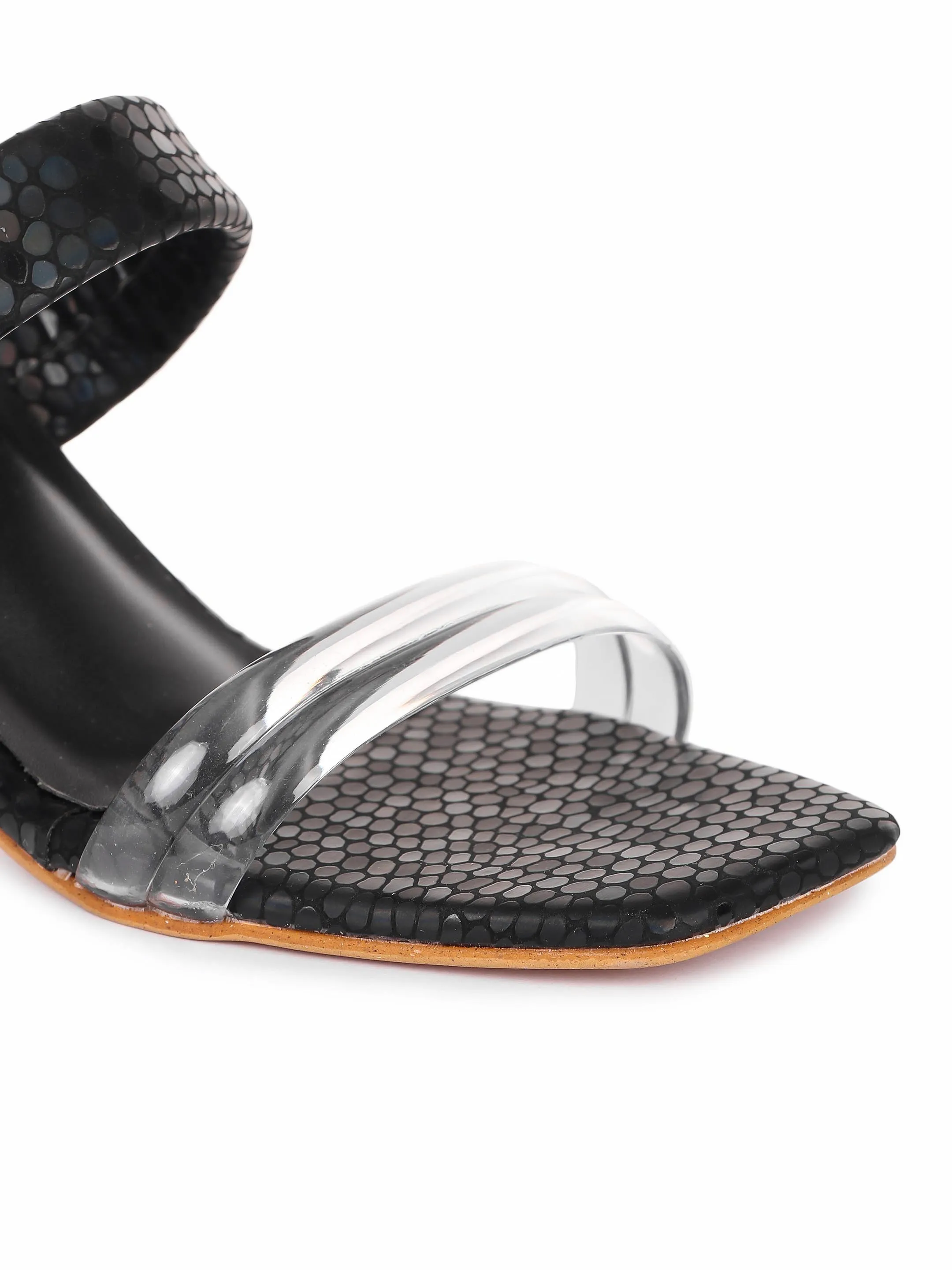 Brauch Women Black Transparent Patterned Prism Block Heel