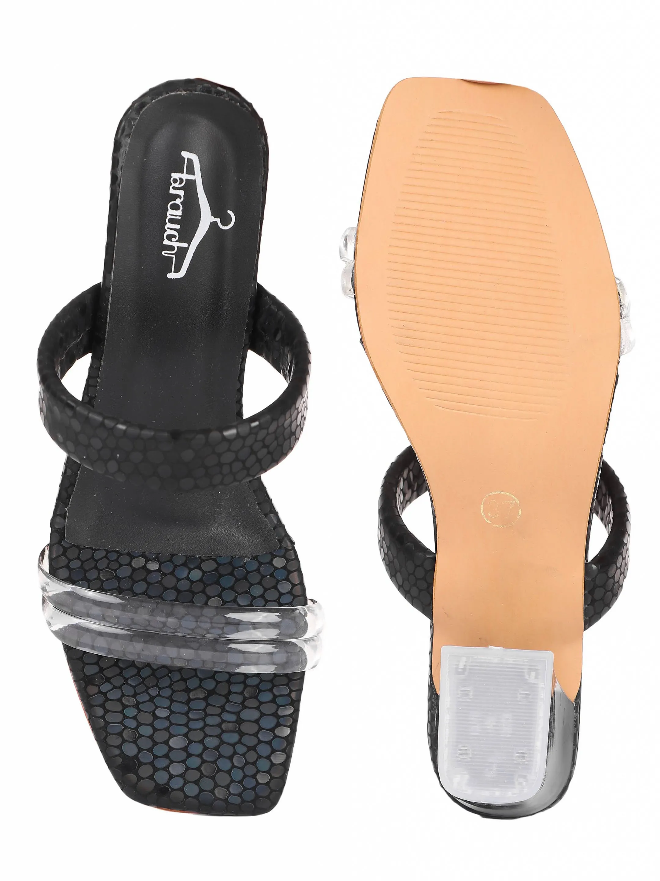Brauch Women Black Transparent Patterned Prism Block Heel