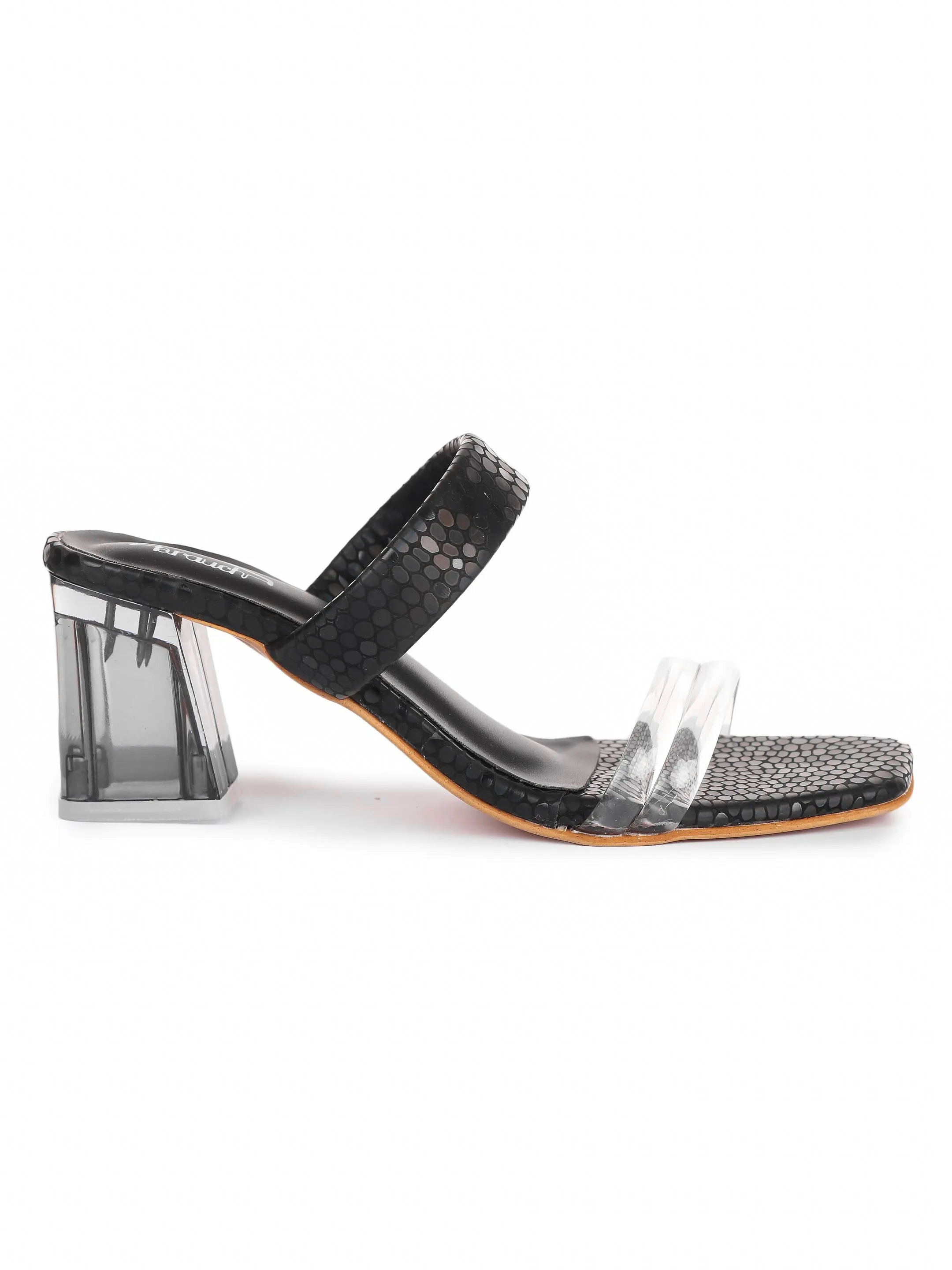Brauch Women Black Transparent Patterned Prism Block Heel