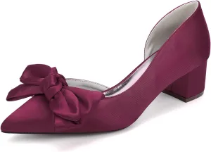 Bridal for Wedding Shoes Satin Heels with Bow Women Pumps Block Heel Women Bride Sandals Closed Toe Dress Shoes Slip-On Prom Elegant