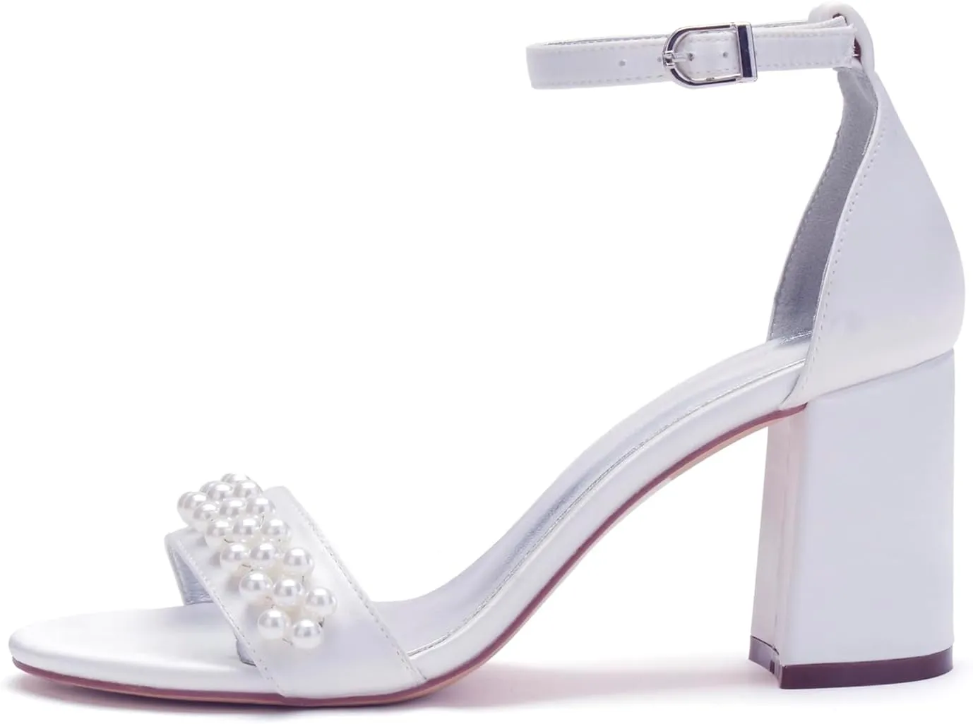 Bridal Shoes Heels Beaded Closed Toe Pump Wedding for Women Pointy Toe Sandals Block Heel Bride Heel Ankle Strap Dressy Shoes Elegant