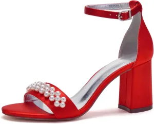 Bridal Shoes Heels Beaded Closed Toe Pump Wedding for Women Pointy Toe Sandals Block Heel Bride Heel Ankle Strap Dressy Shoes Elegant