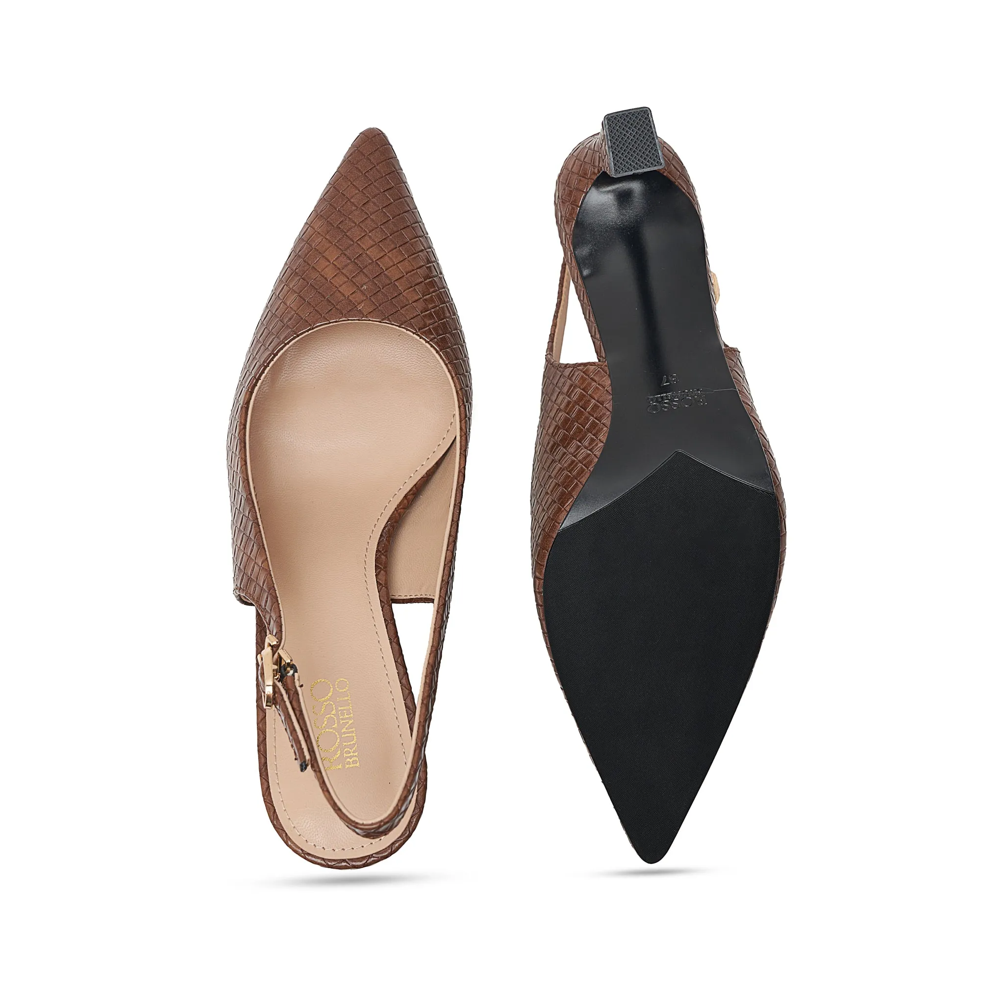 Brown Pointed Toe Slingback Heels