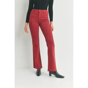 Burgundy High Rise Boot Cut Jeans