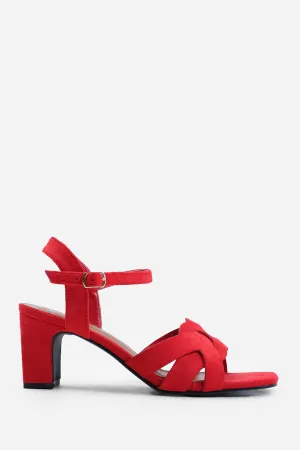 CALLIE LOW BLOCK HEEL WITH BRAIDED DETAIL IN RED SUEDE