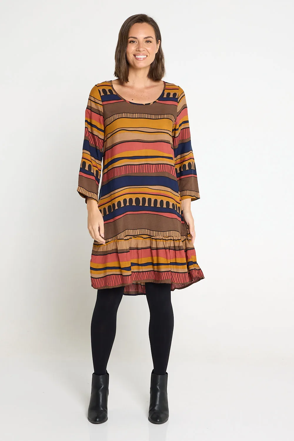Cassandra Petite Dress - Ochre Organic Stripe