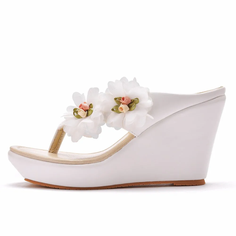 Casual Flower Decor Flip-Flop Wedge Heels Sandals
