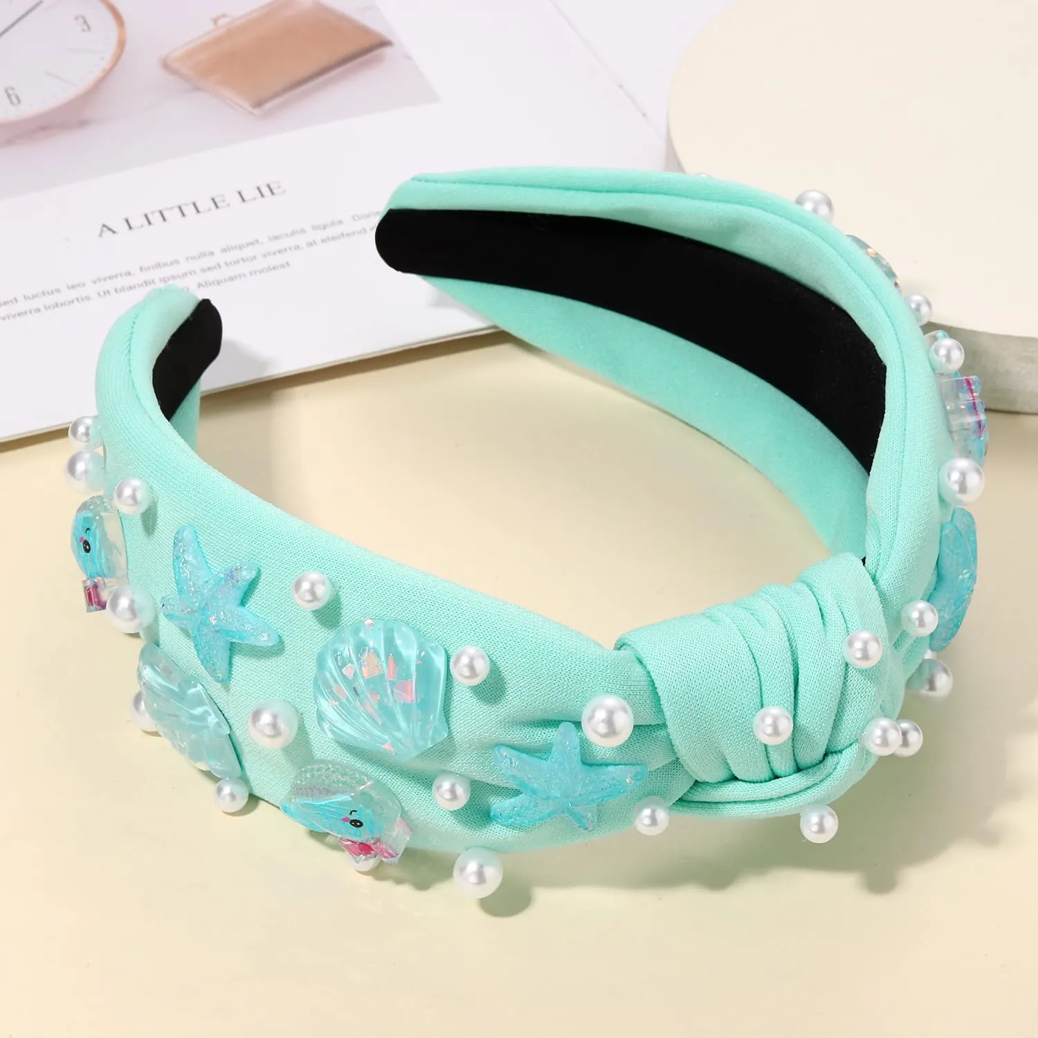 CEALXHENY Seashell Headband Summer Headbands for Women Ocean Fish Puka Shell Headband White Blue Crystal Rhinestone Jeweled Knotted Headband Summer Beach Wedding Hair Accessories Gifts (Pattern H)