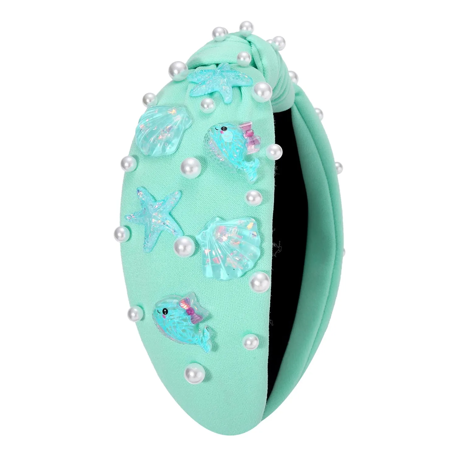 CEALXHENY Seashell Headband Summer Headbands for Women Ocean Fish Puka Shell Headband White Blue Crystal Rhinestone Jeweled Knotted Headband Summer Beach Wedding Hair Accessories Gifts (Pattern H)