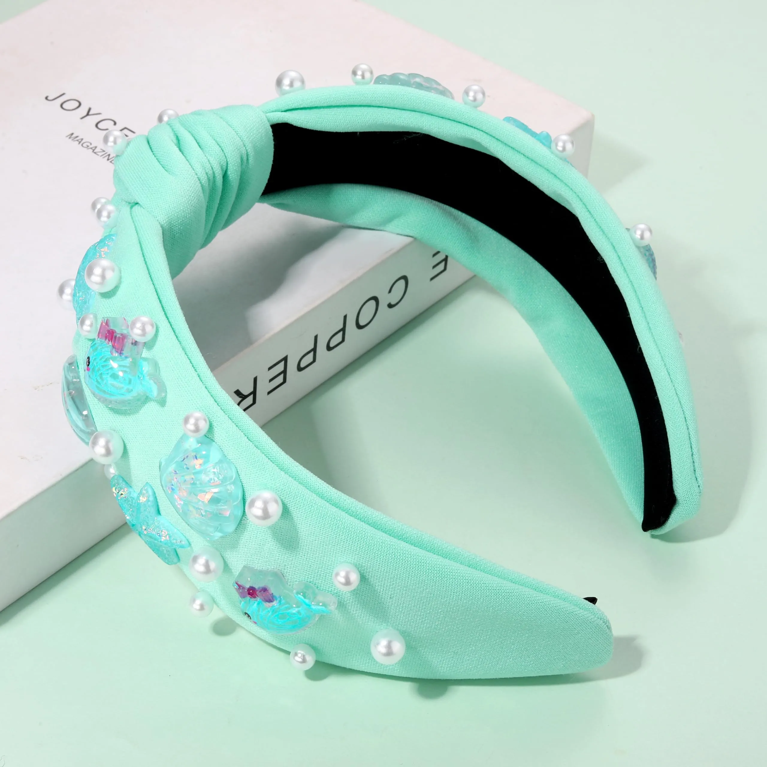 CEALXHENY Seashell Headband Summer Headbands for Women Ocean Fish Puka Shell Headband White Blue Crystal Rhinestone Jeweled Knotted Headband Summer Beach Wedding Hair Accessories Gifts (Pattern H)